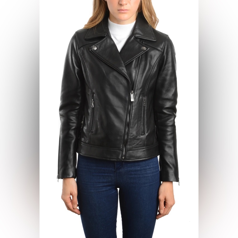 REED EST. 1950 Women's Jacket Genuine Lambskin Leather Biker Fashion Coat
